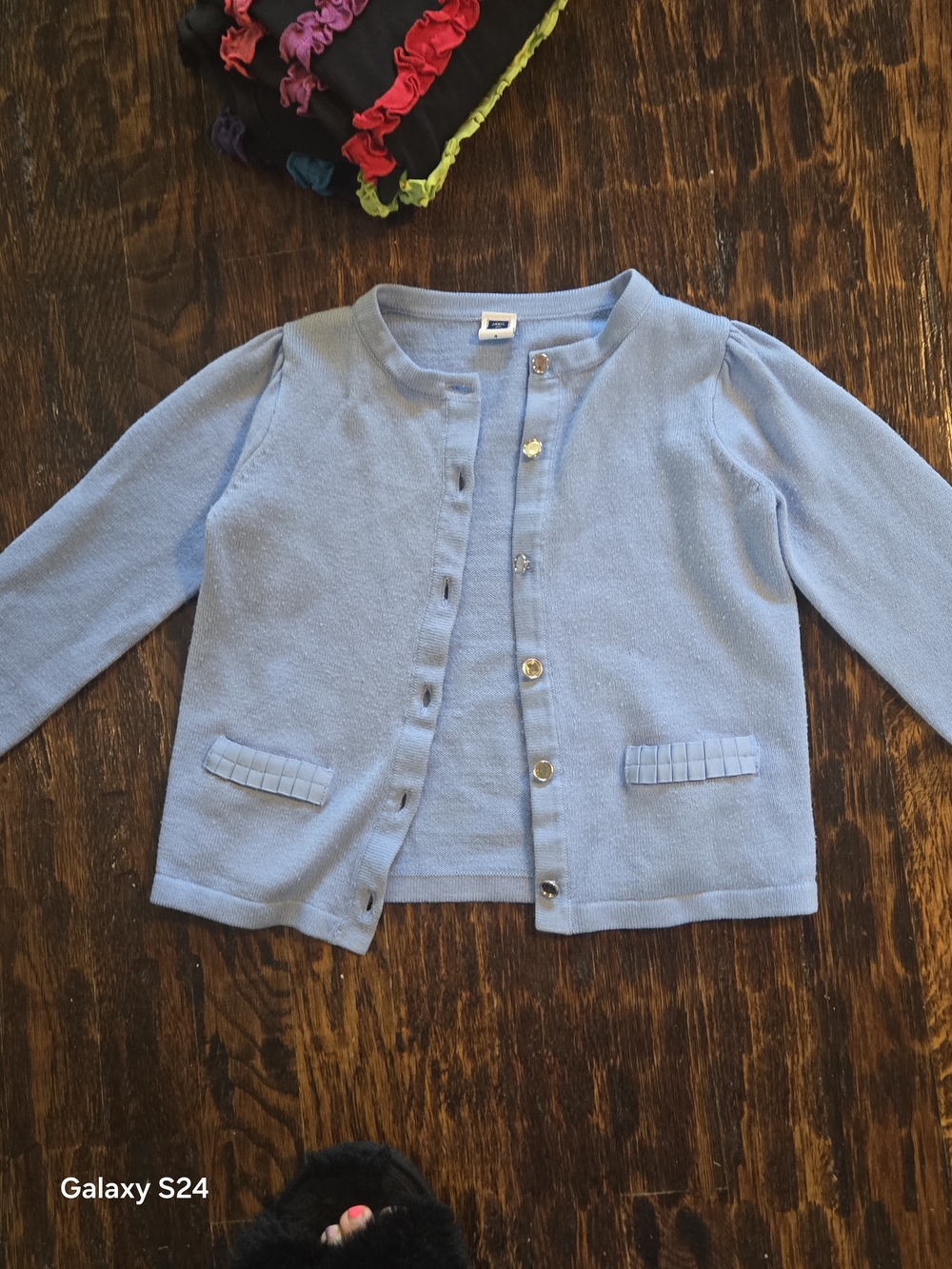 Janie and Jack Light Blue Girls' Cardigan with Pleated Pocket Trim